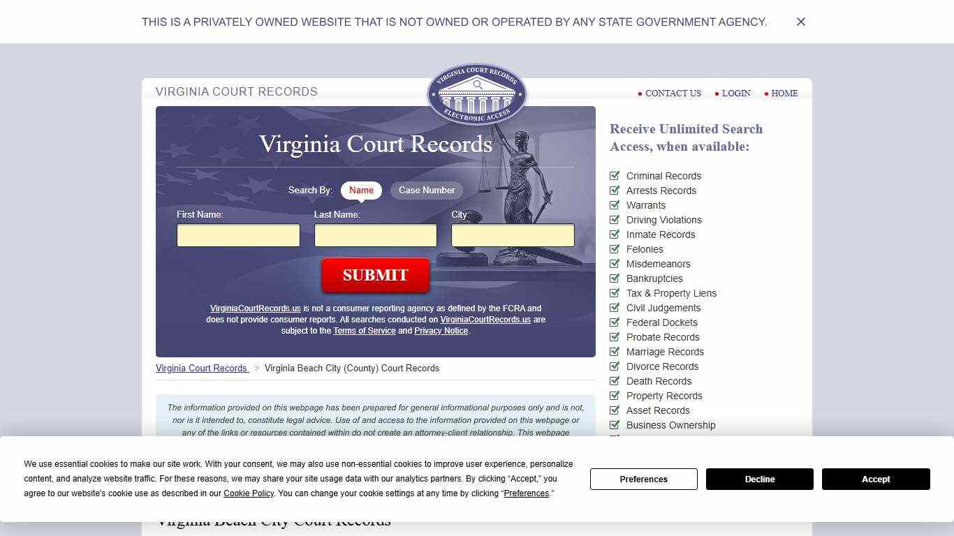 Virginia Beach City (County) Court Records | VirginiaCourtRecords.us