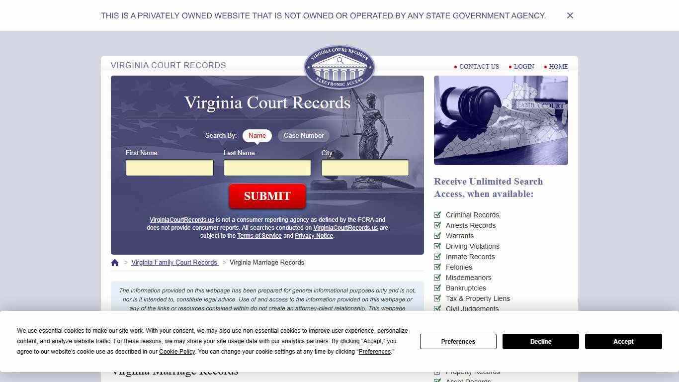 Virginia Marriage Records Search | VirginiaCourtRecords.us